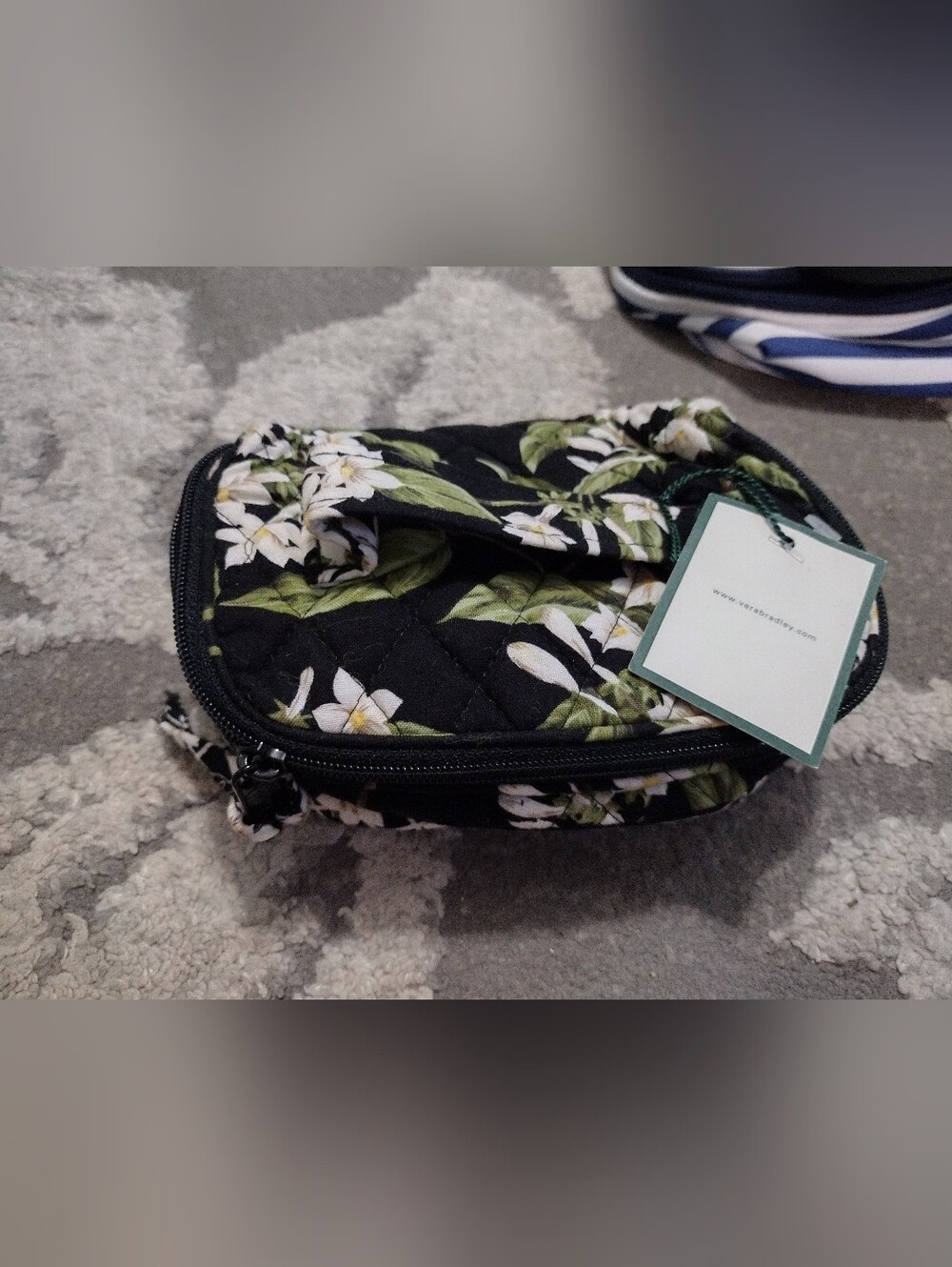 NEW Vera Bradley Jasmine Black Floral Quilted Jewelry Pouch